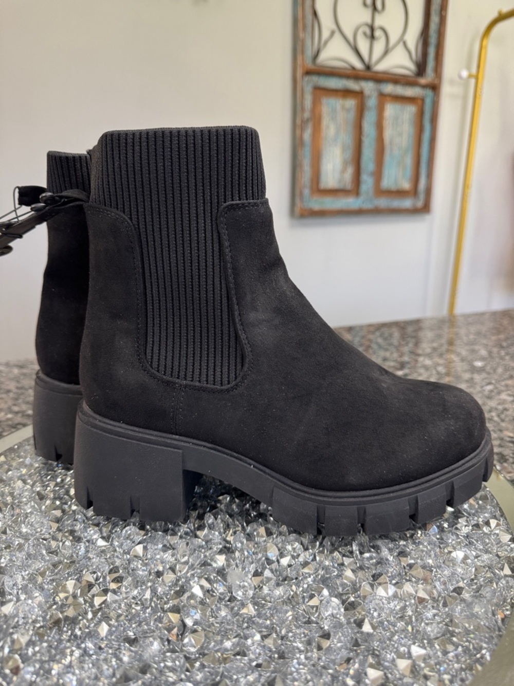 No Boundaries Black Chunky Lug Chelsea Booties NWT 8W